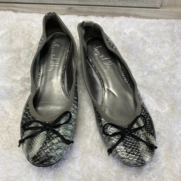 Sam & Libby Johnah Women's Silver Gray Snakeskin Ballet Flats Size 8.5 - Picture 2 of 12